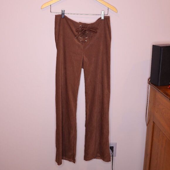 Vintage Y2K Lace Up Fly Flare Brown Pants Sz 6 - Picture 2 of 6